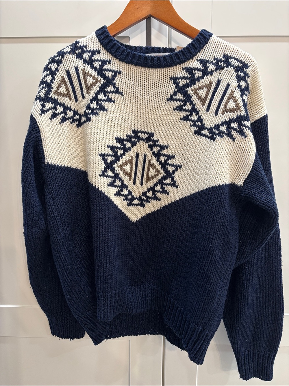 Vintage Moosehead Navy & Cream Geometric Knit Sweater